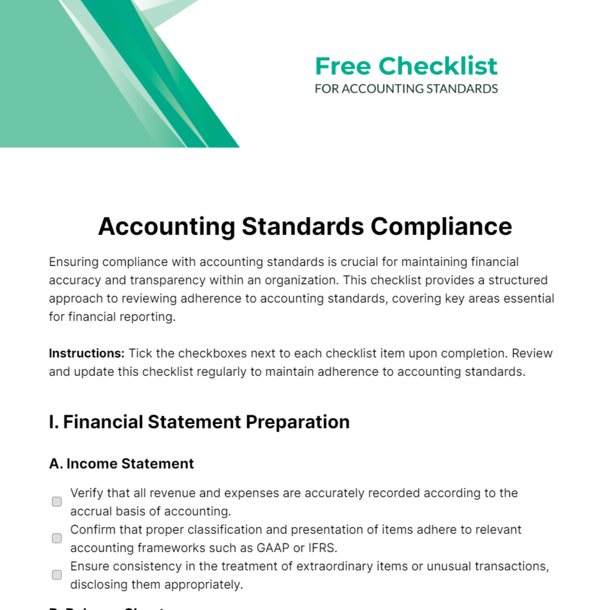 Free Checklist for Accounting Standards Template