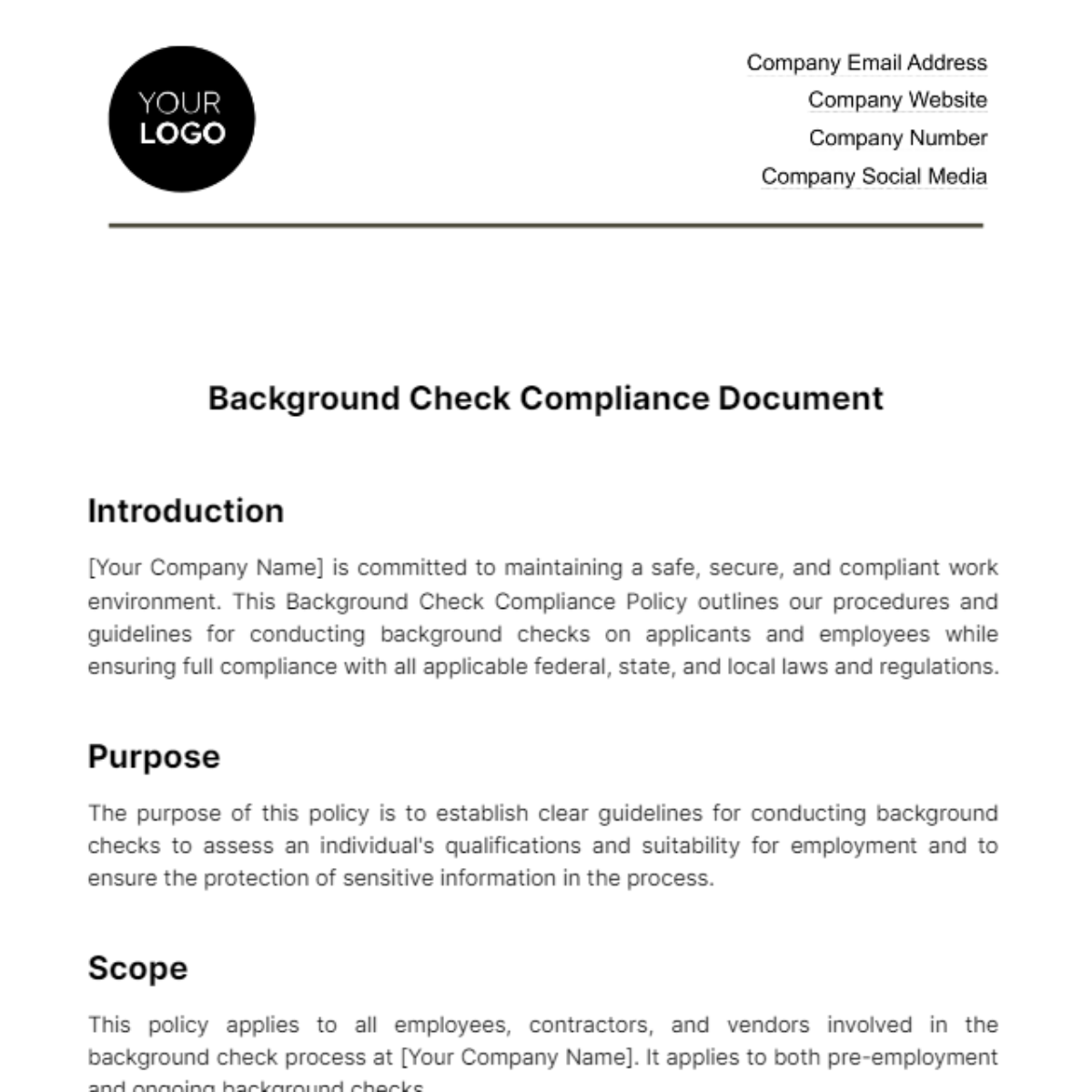 Background Check Compliance HR Template