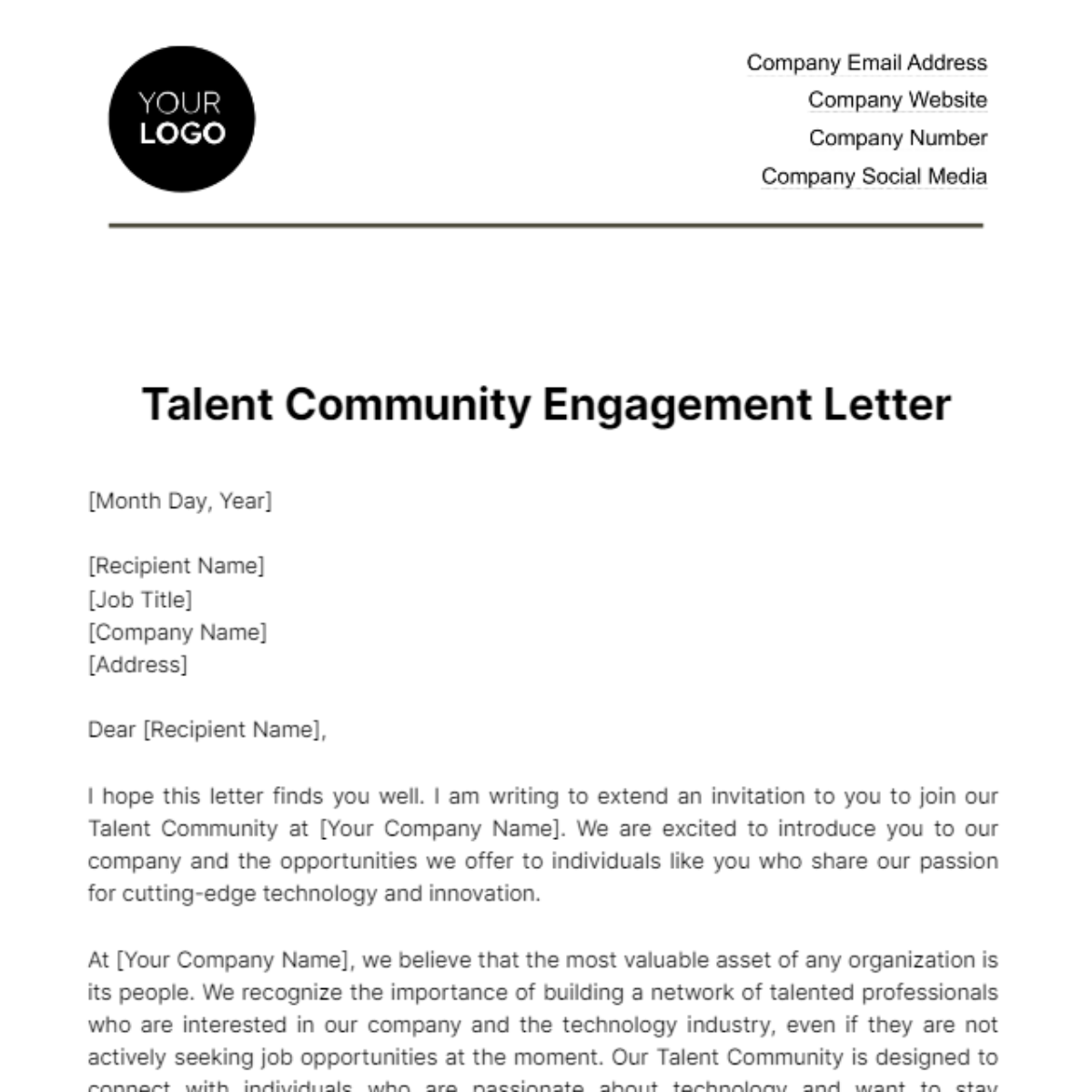 Talent Community Engagement Letter HR Template