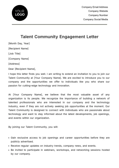 Free Talent Community Engagement Letter HR Template to Edit Online