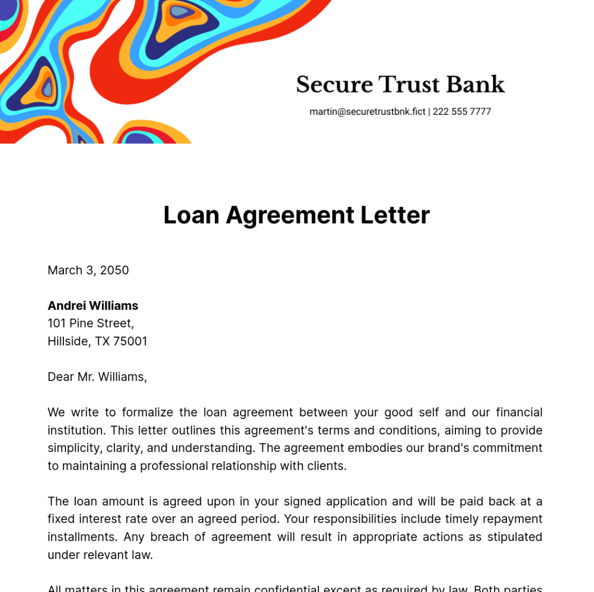 Free Loan Agreement Letter Template