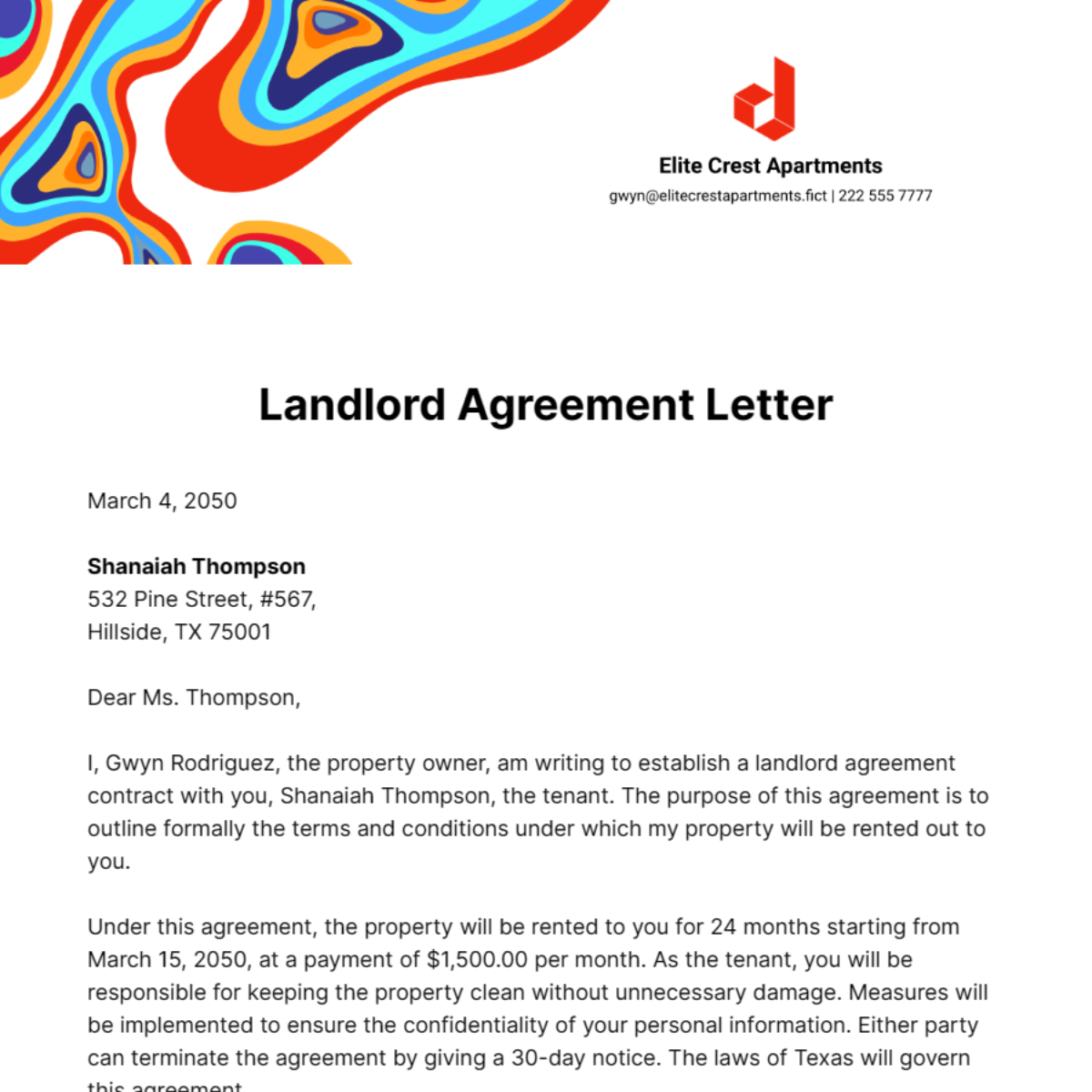 Free Landlord Agreement Letter Template