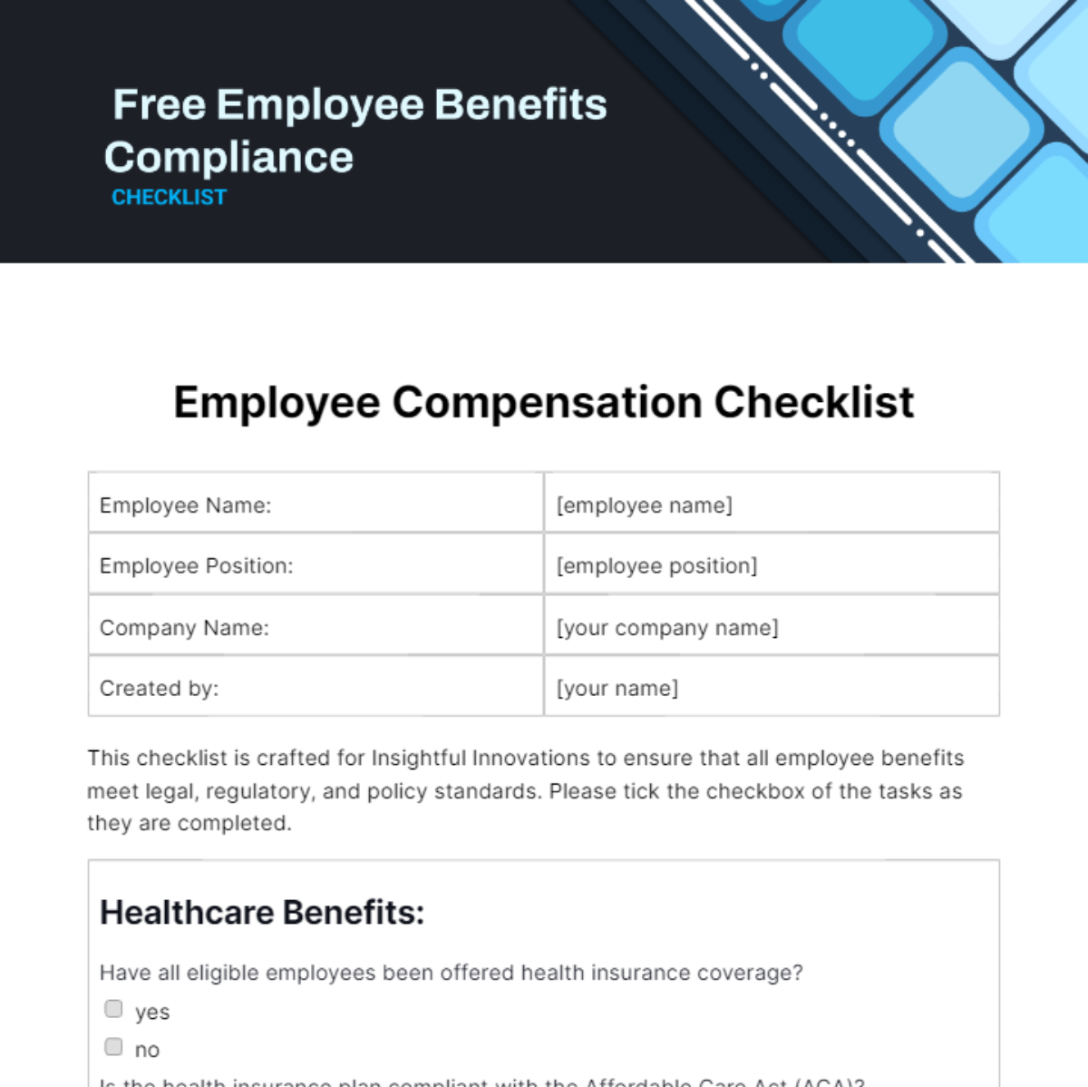 Free Employee Benefits Compliance Checklist Template