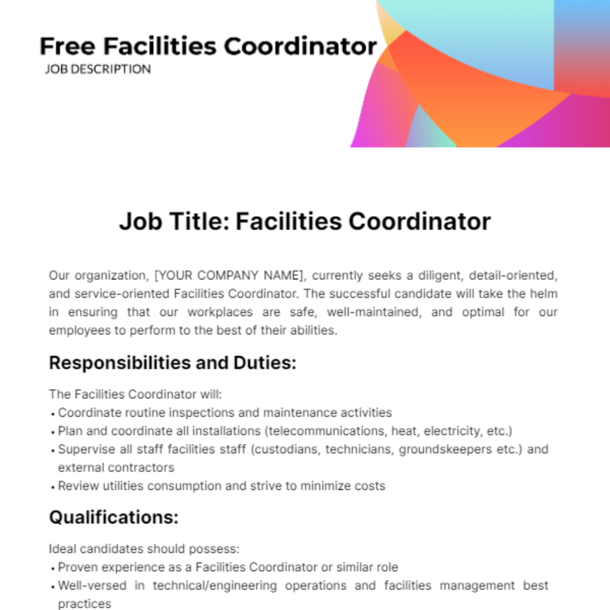 Free Facilities Coordinator Job Description Template