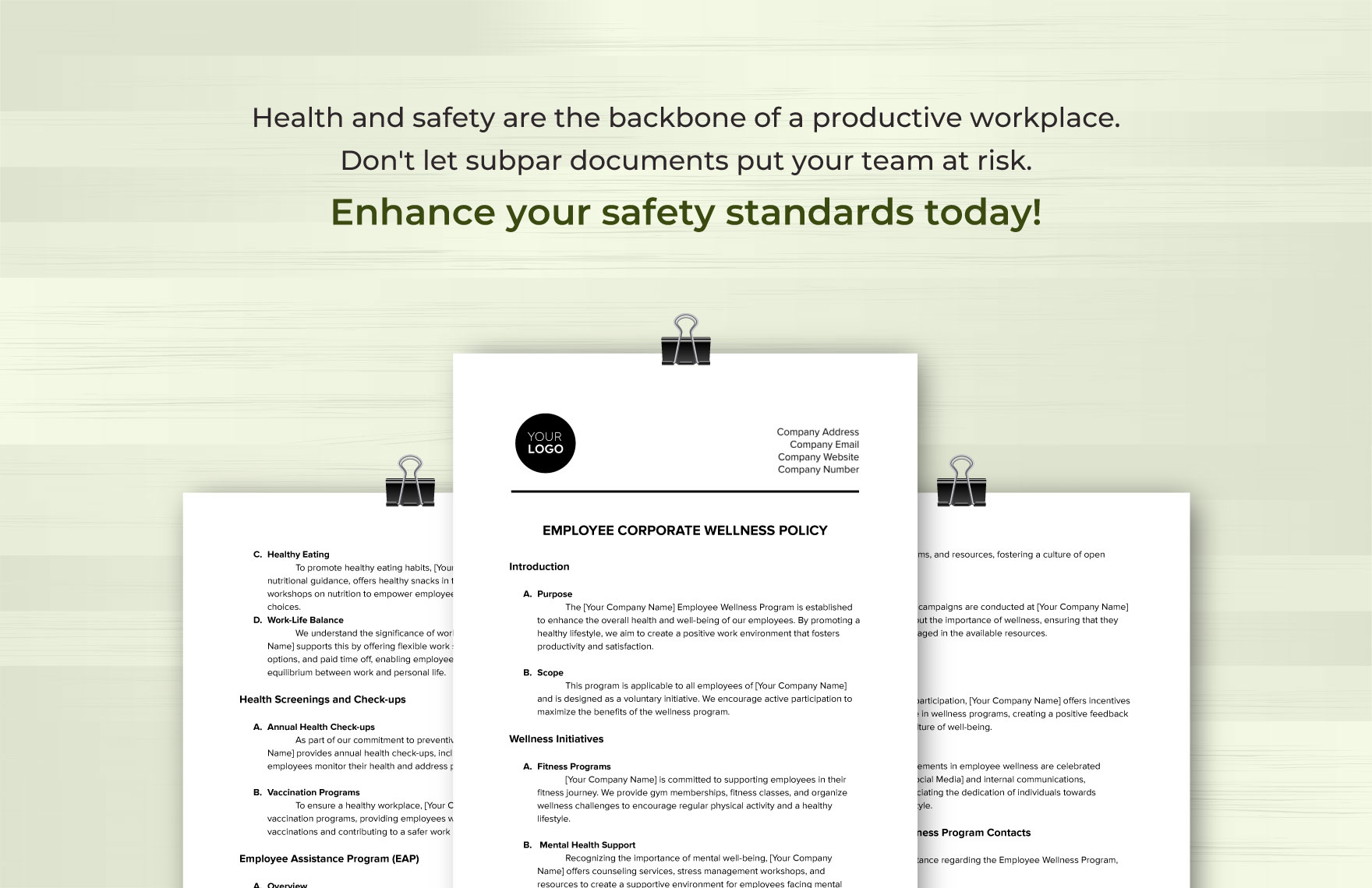 Employee Corporate Wellness Policy Template