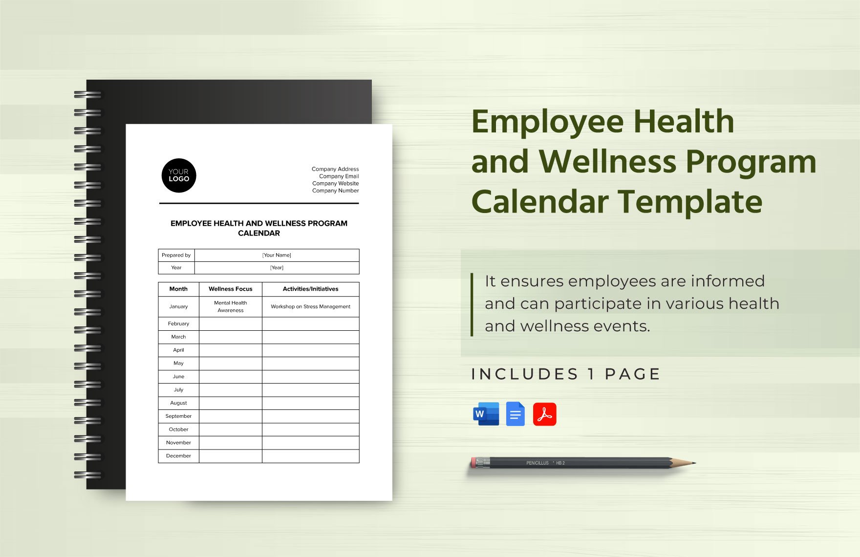 Employee Health and Wellness Program Calendar Template