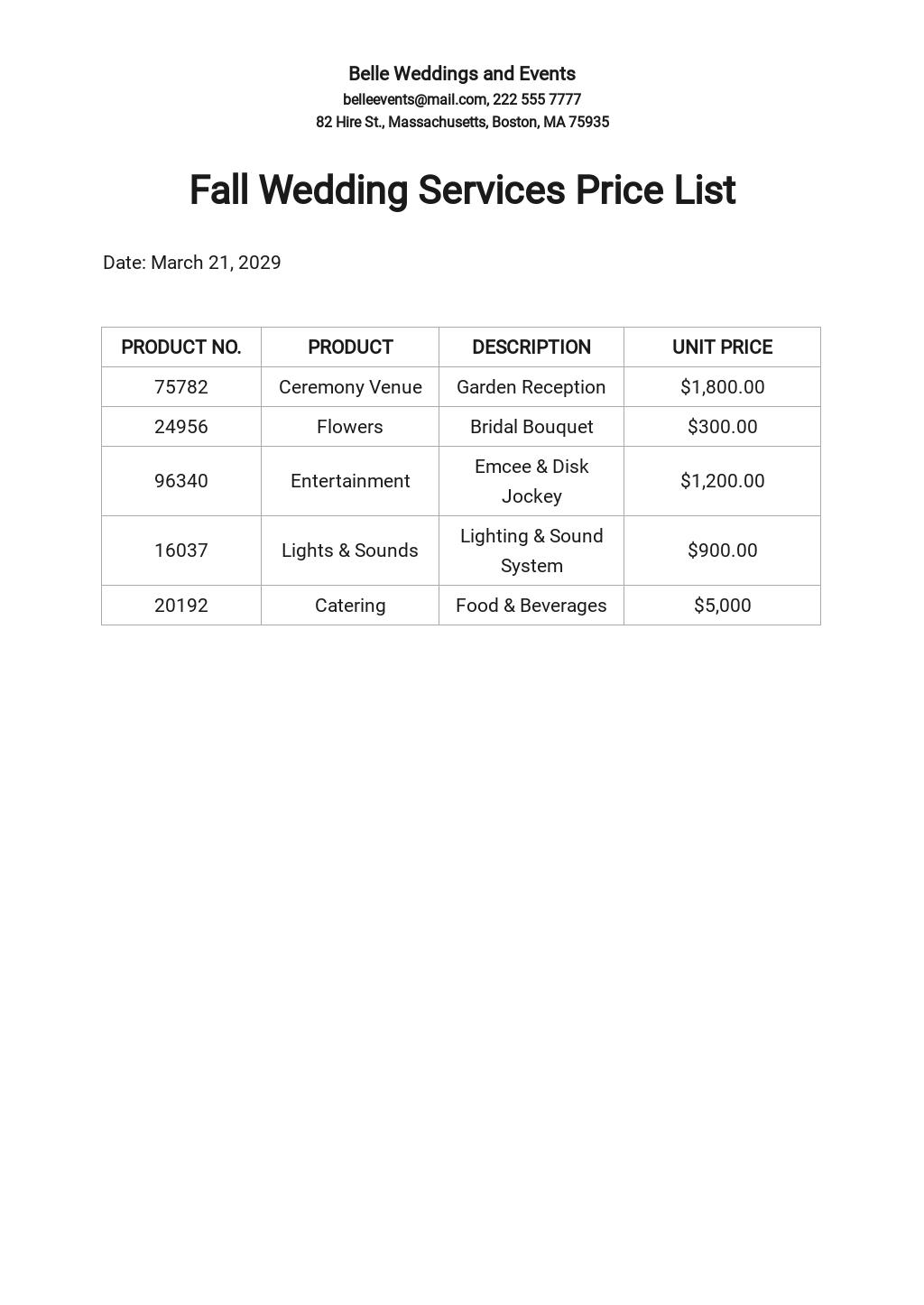 Fall Wedding Services Price List Template.jpe