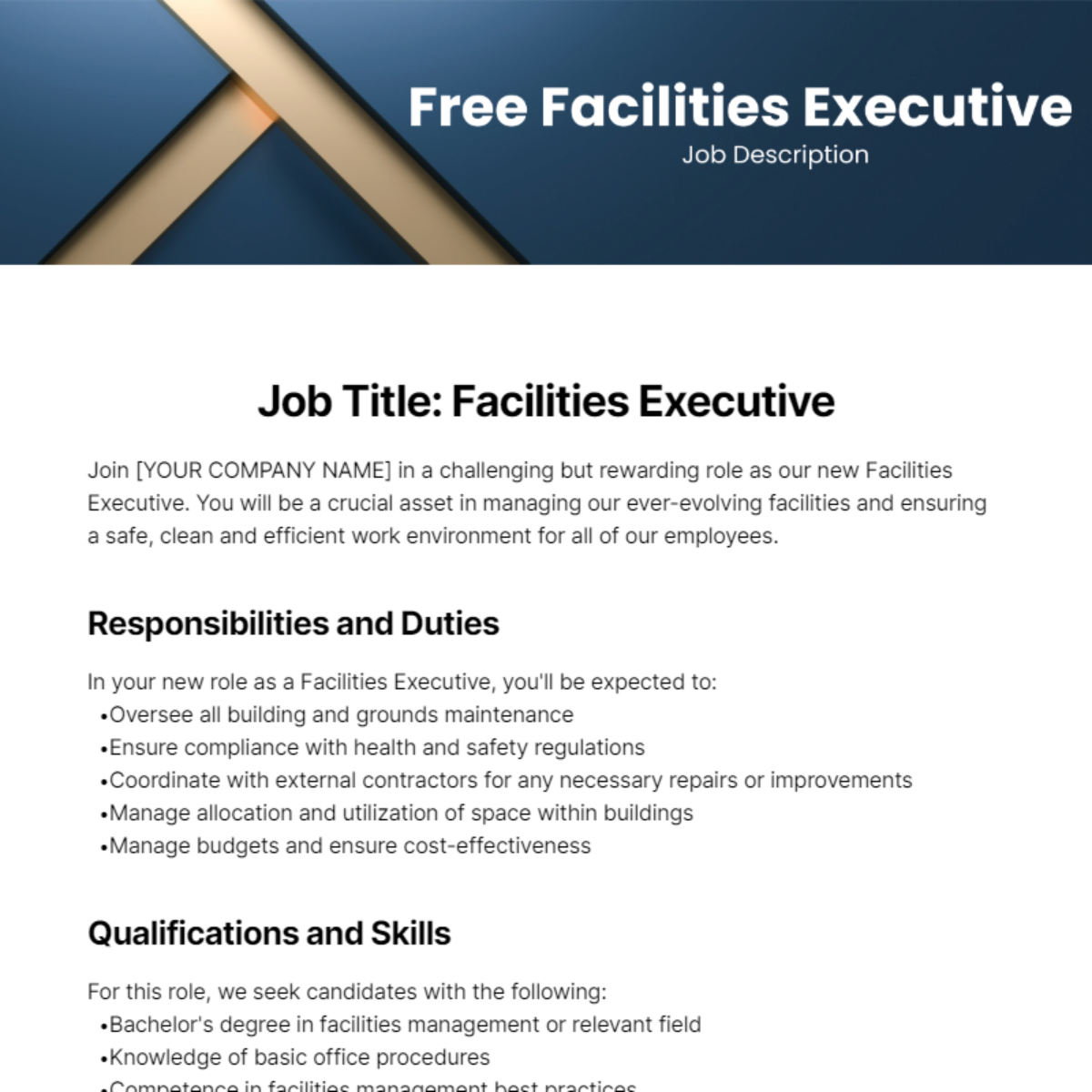 Free Facilities Executive Job Description Template