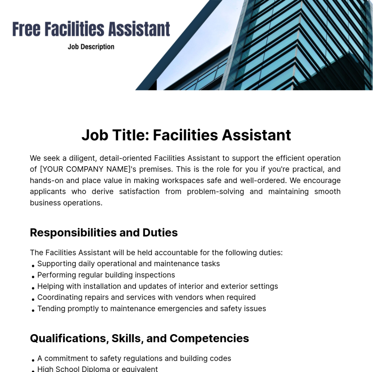 Facilities Assistant Job Description Template Edit Online Download 