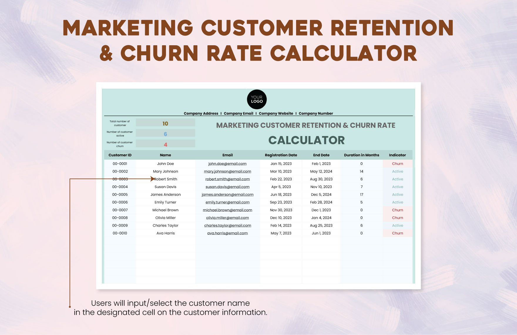 Marketing Customer Retention & Churn Rate Calculator Template