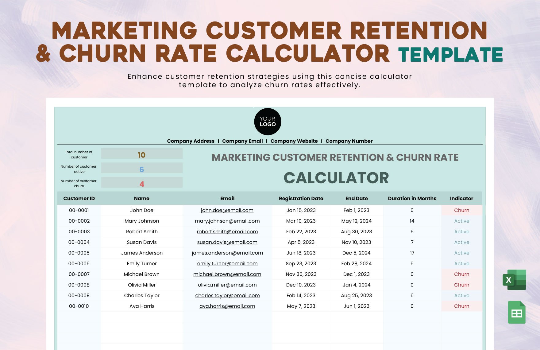 Marketing Customer Retention & Churn Rate Calculator Template