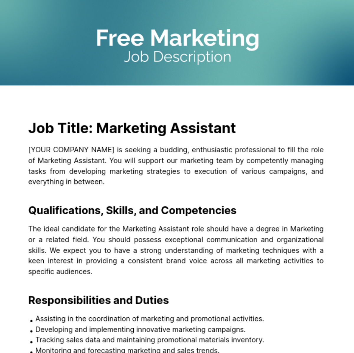 Free Marketing Job Description Template