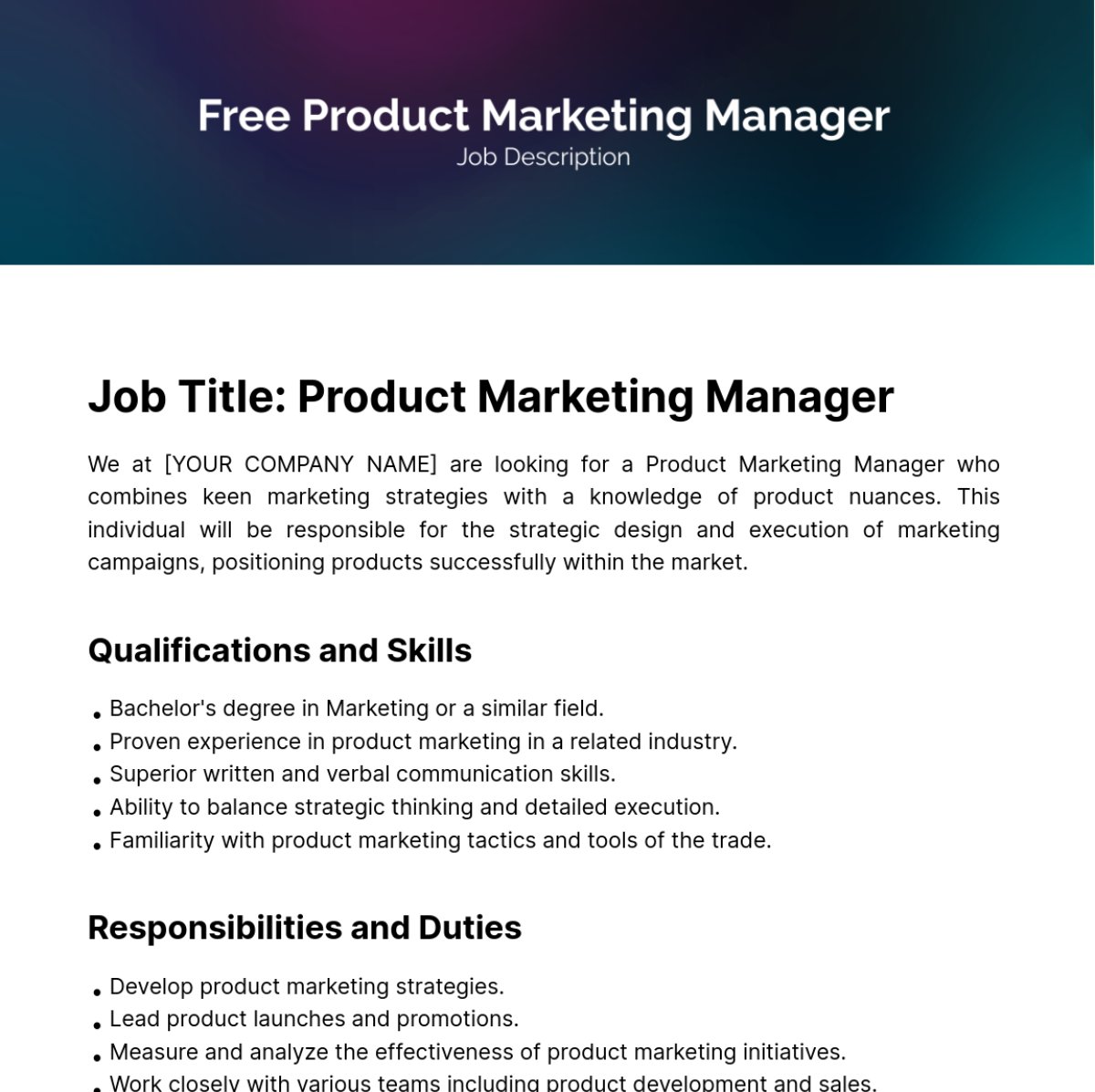 Product Marketing Job Description Template