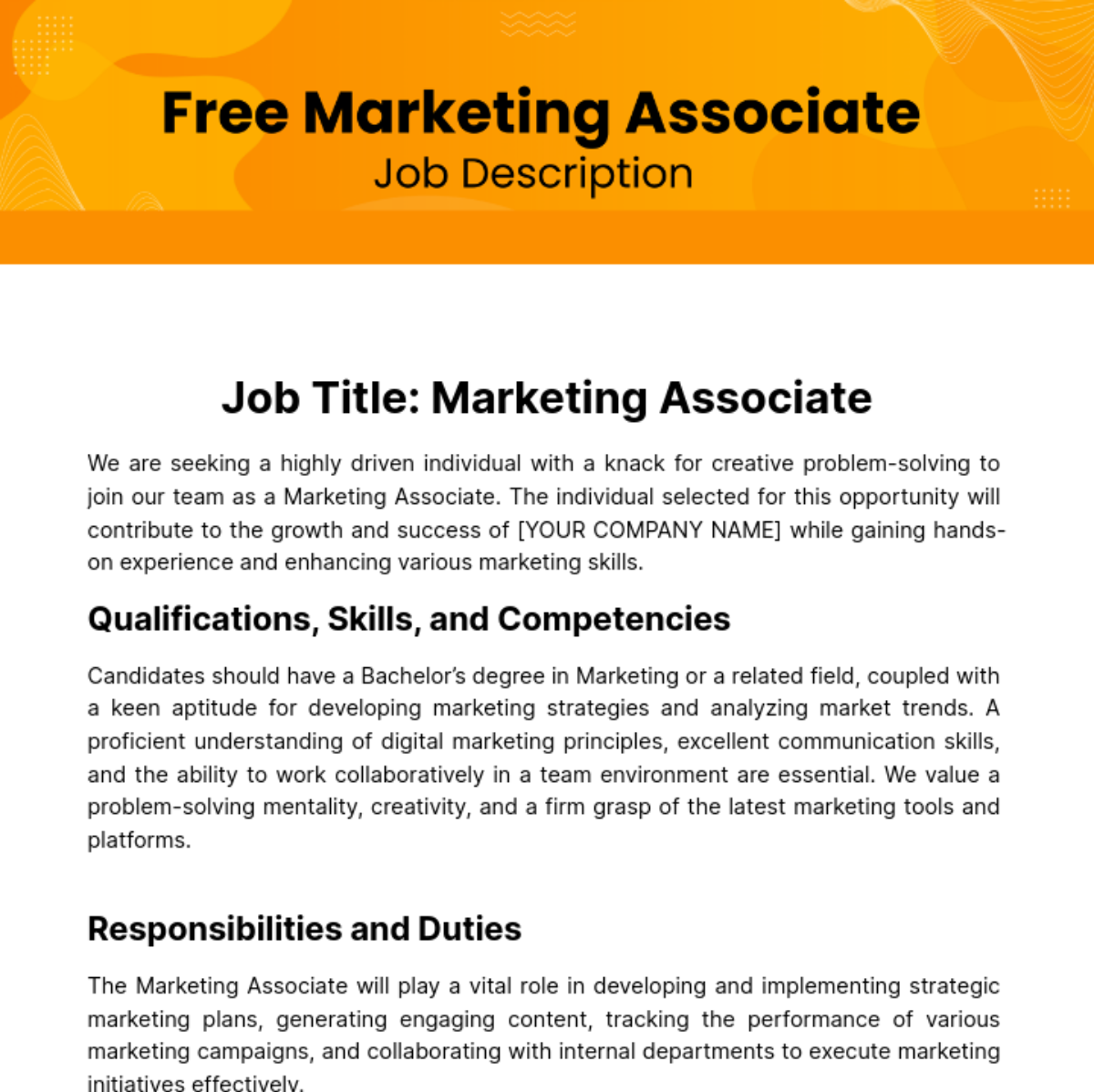 Free Marketing Associate Job Description Template