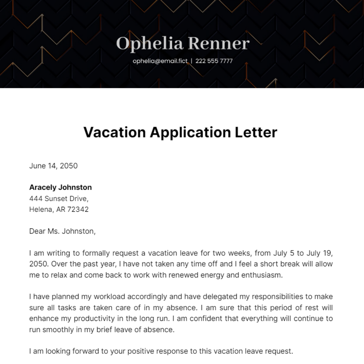 Vacation Application Letter Template
