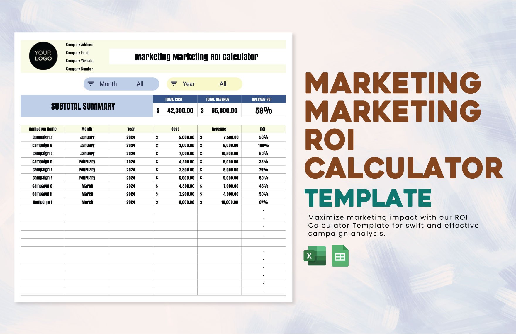 Marketing Marketing ROI Calculator Template