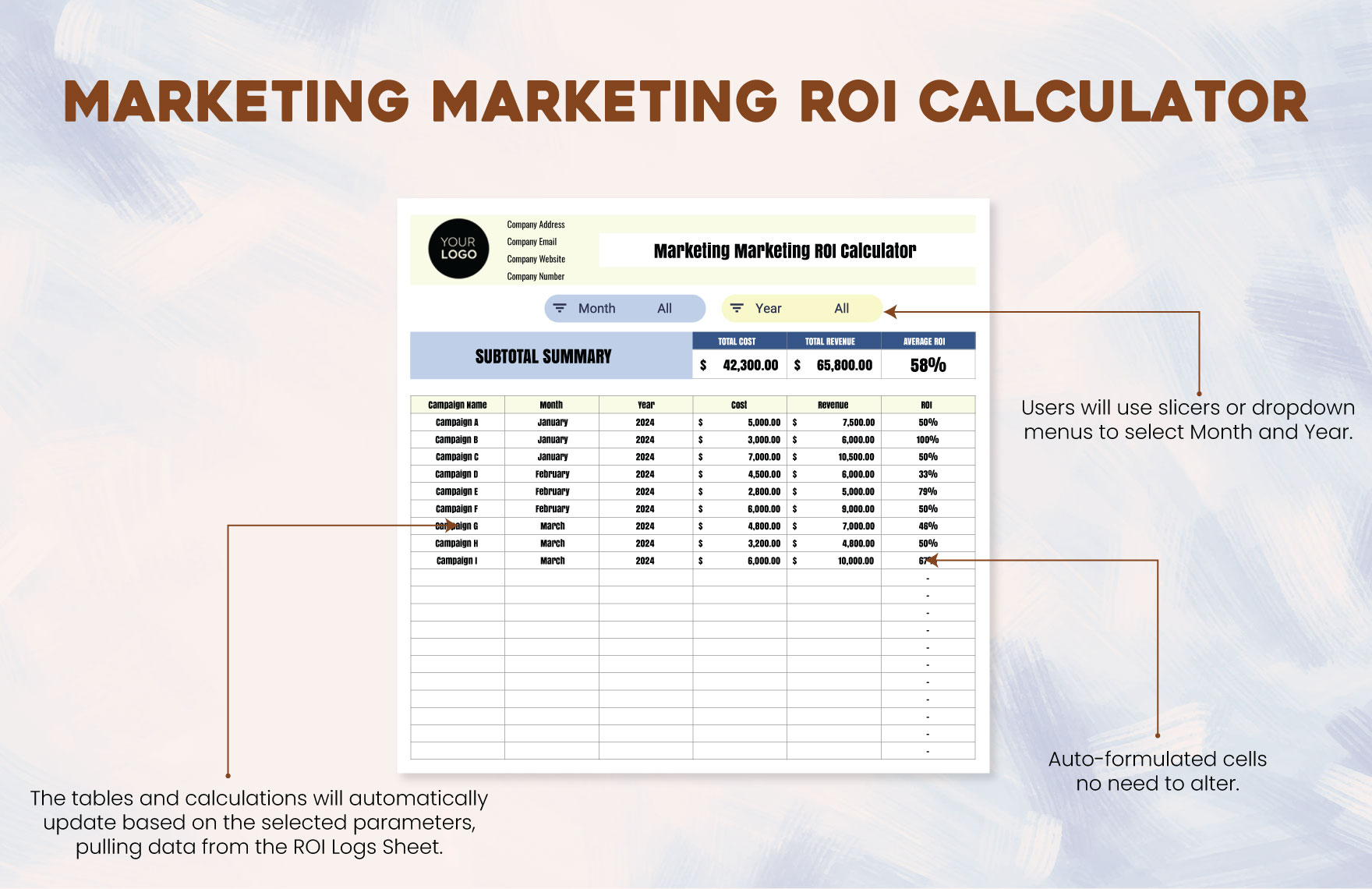 Marketing Marketing ROI Calculator Template