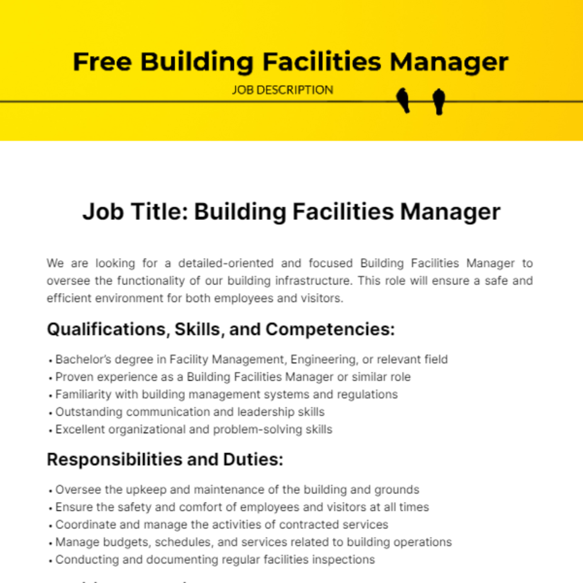Free Building Facilities Manager Job Description Template