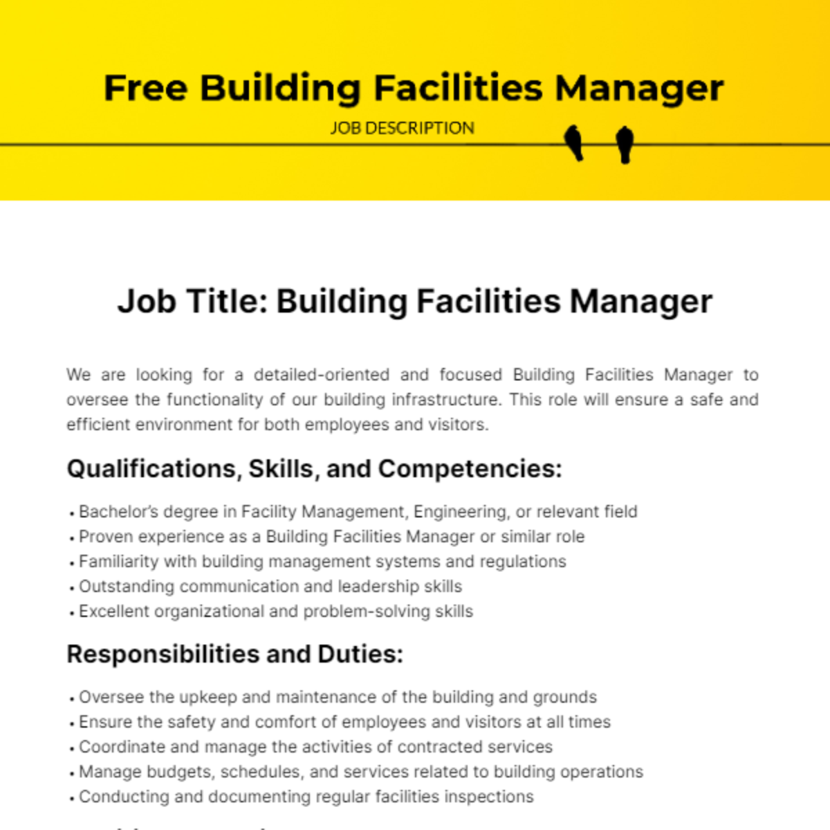 Building Facilities Manager Job Description Template Edit Online 