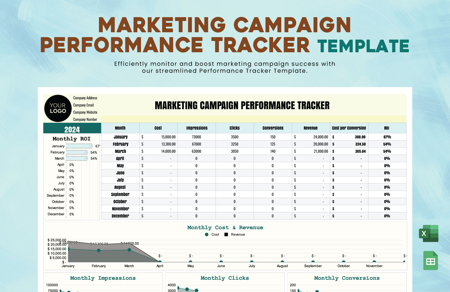 Marketing Campaign Performance Tracker Template in Excel, Google Sheets - Download | Template.net