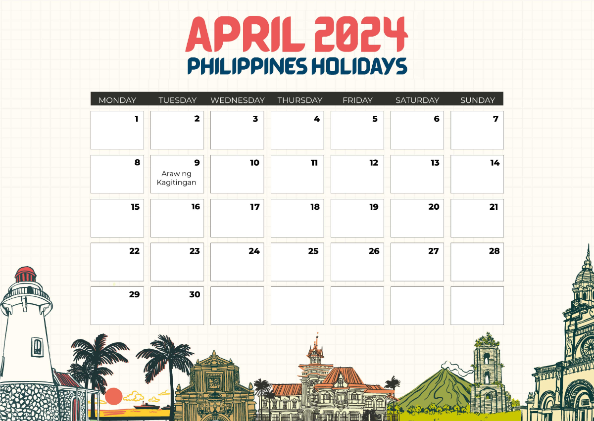 April 2024 Calendar with Holidays Philippines Template