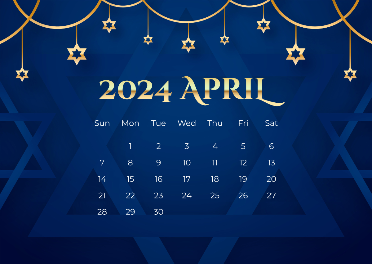 Jewish Calendar April 2024 Template