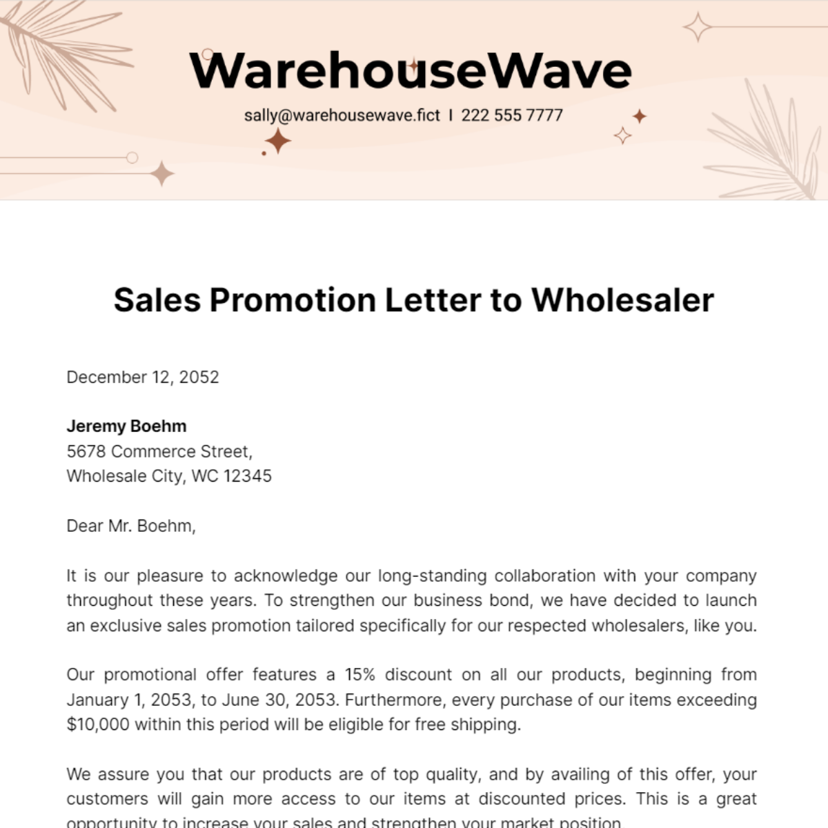 Sales Promotion Letter to Wholesalers Template