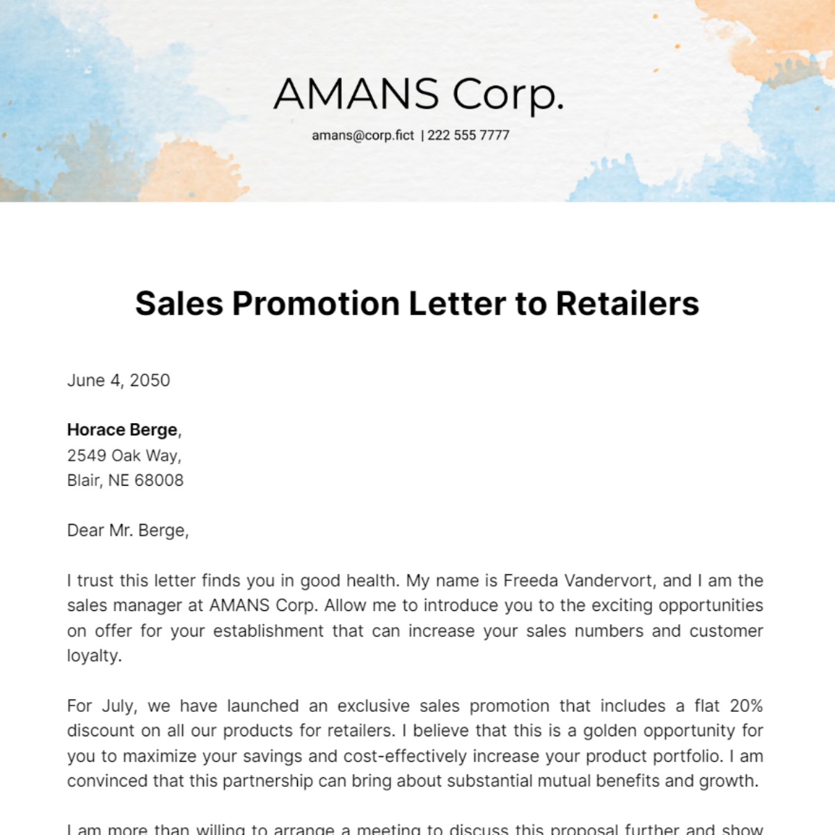 Sales Promotion Letter to Retailers Template