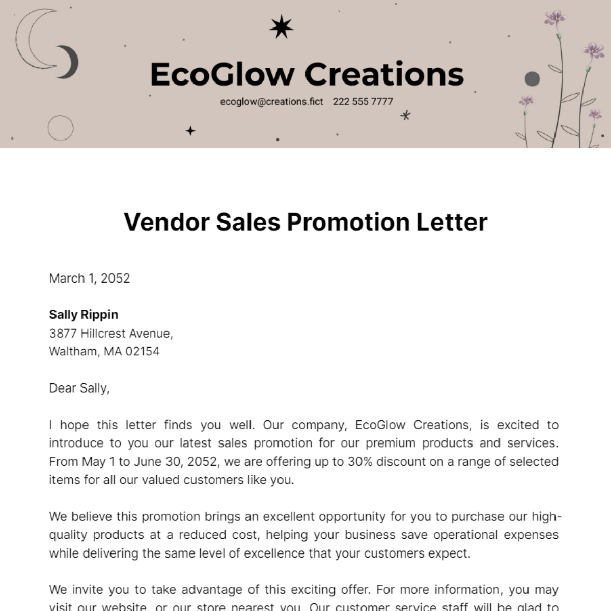 Vendor Sales Promotion Letter Template