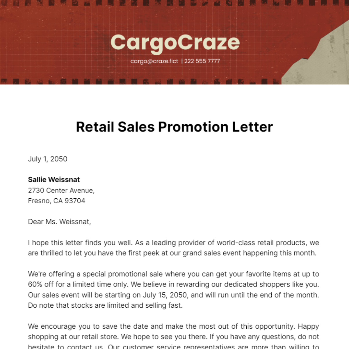 Free Retail Sales Promotion Letter Template