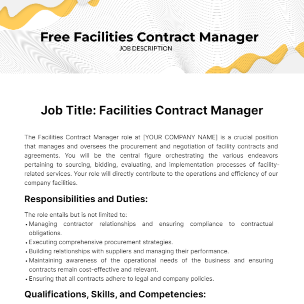 Facilities Contract Manager Job Description Template