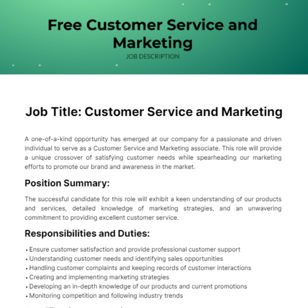 FREE Marketing Job Description Templates Examples Edit Online 