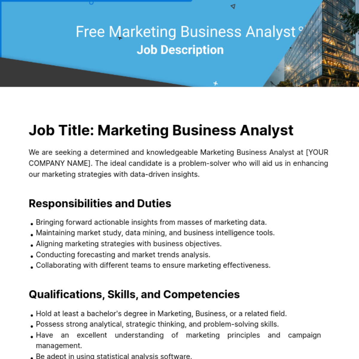 Free Marketing Business Analyst Job Description Template