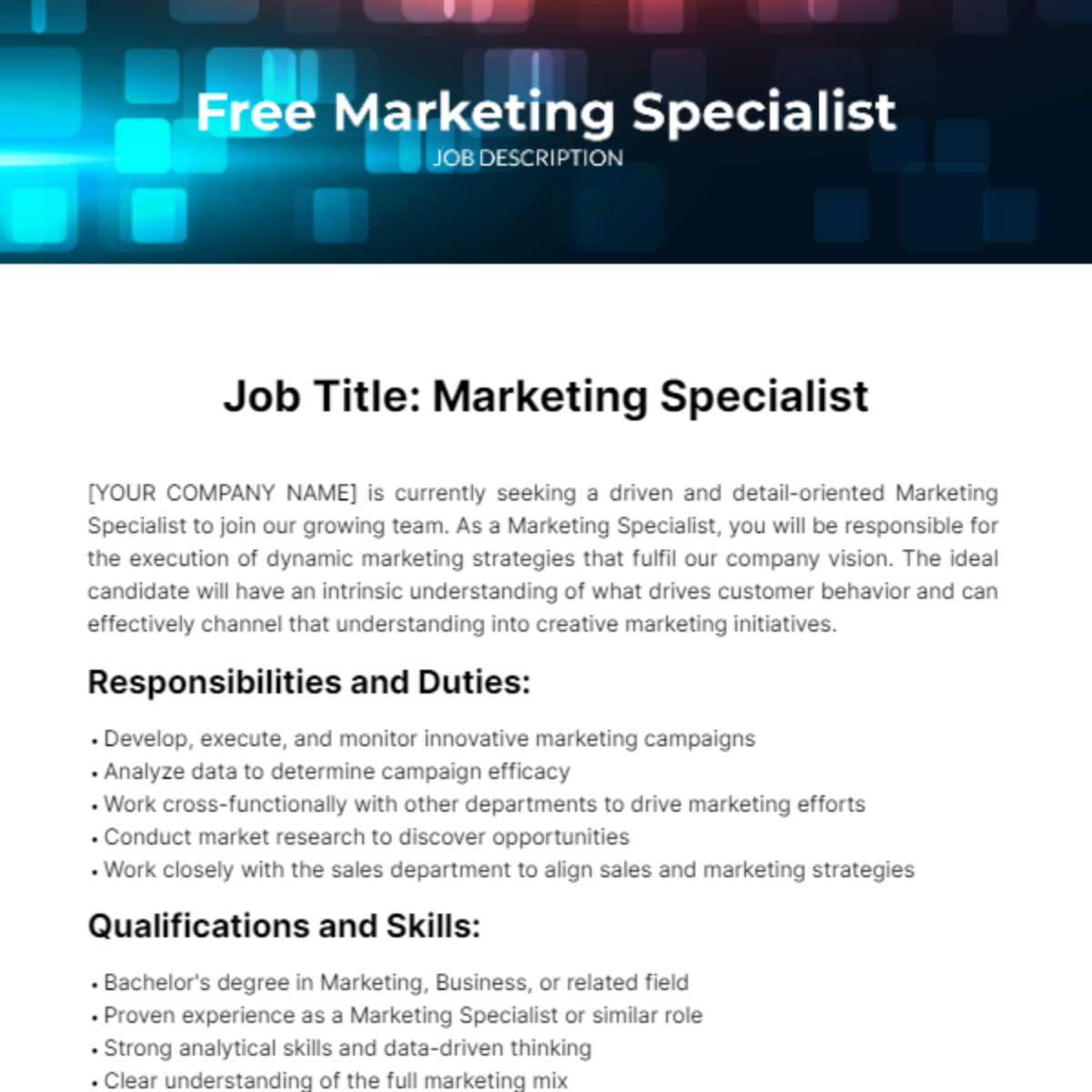 Marketing Specialist Job Description Template Edit Online Download   Marketing Specialist Job Description Edit Online 