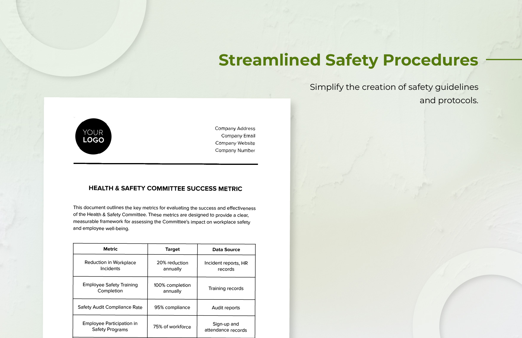 Health & Safety Committee Success Metric Template