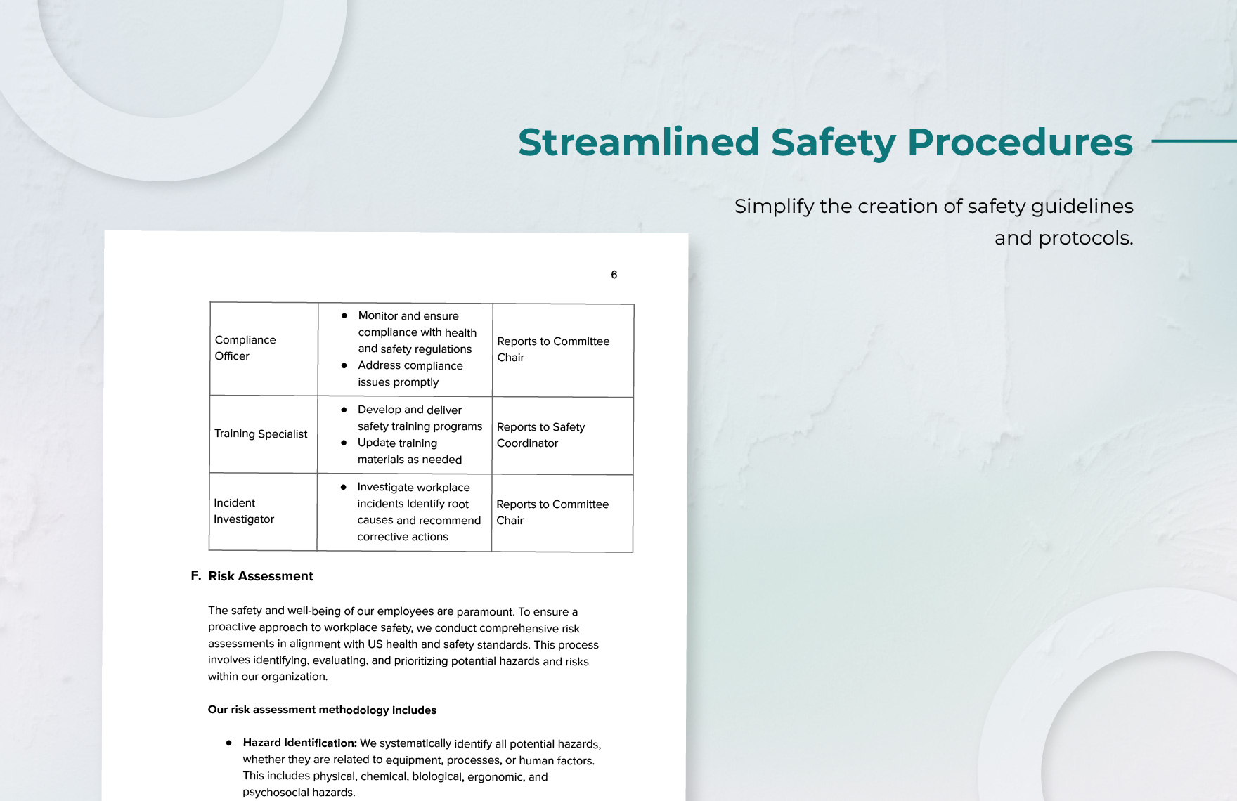Health & Safety Committee Strategic Plan Template