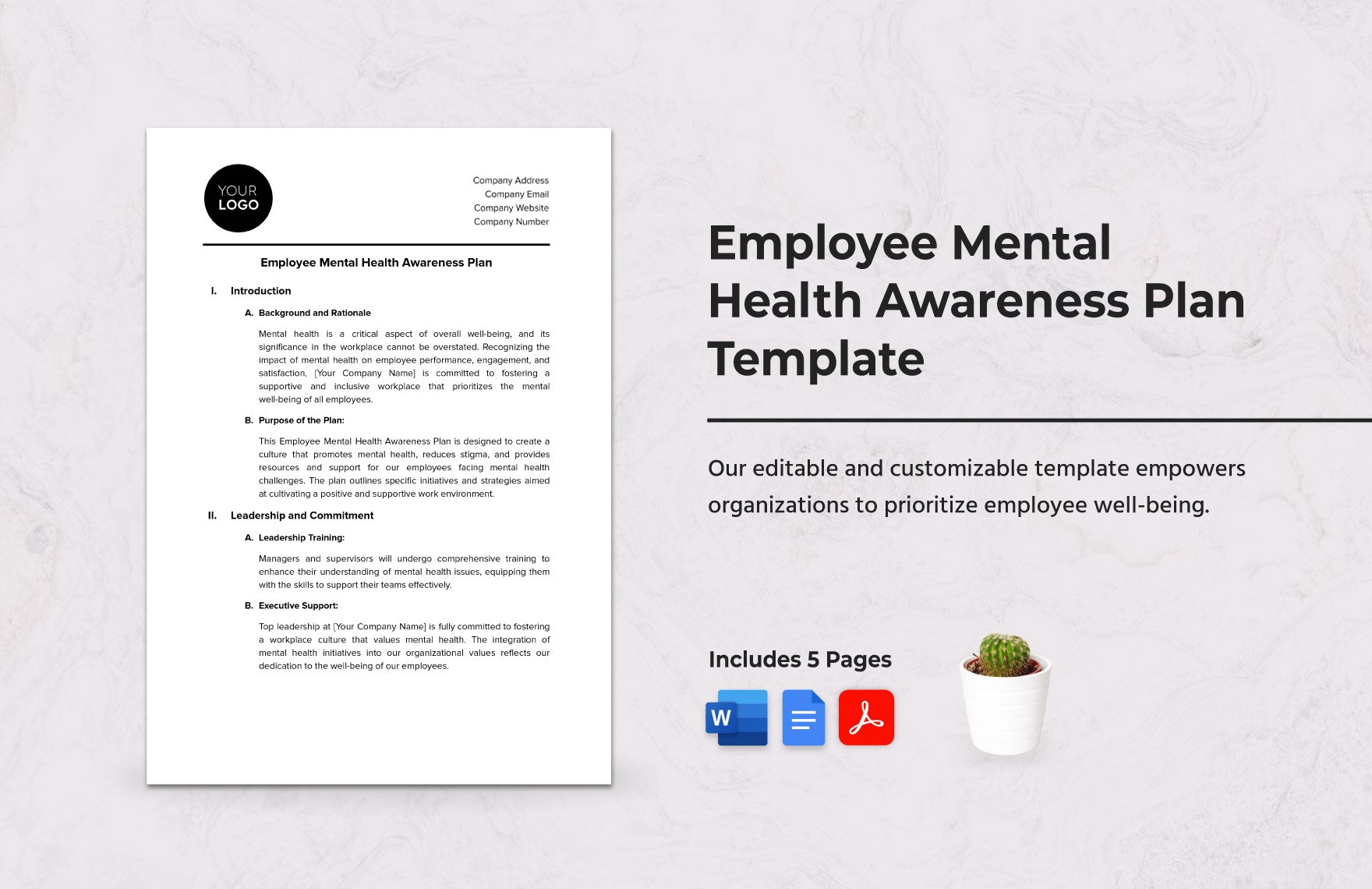 Employee Mental Health Awareness Plan Template 