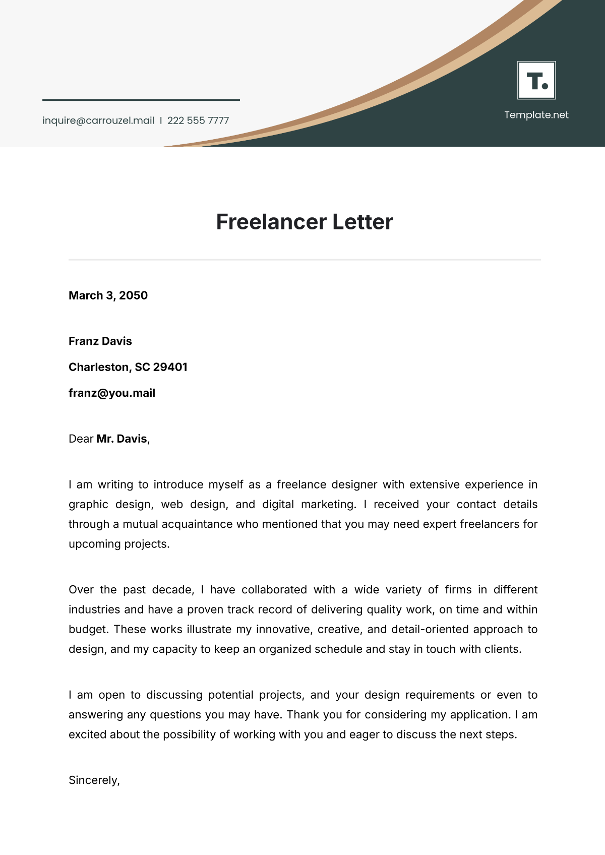 Freelancer Letter Template