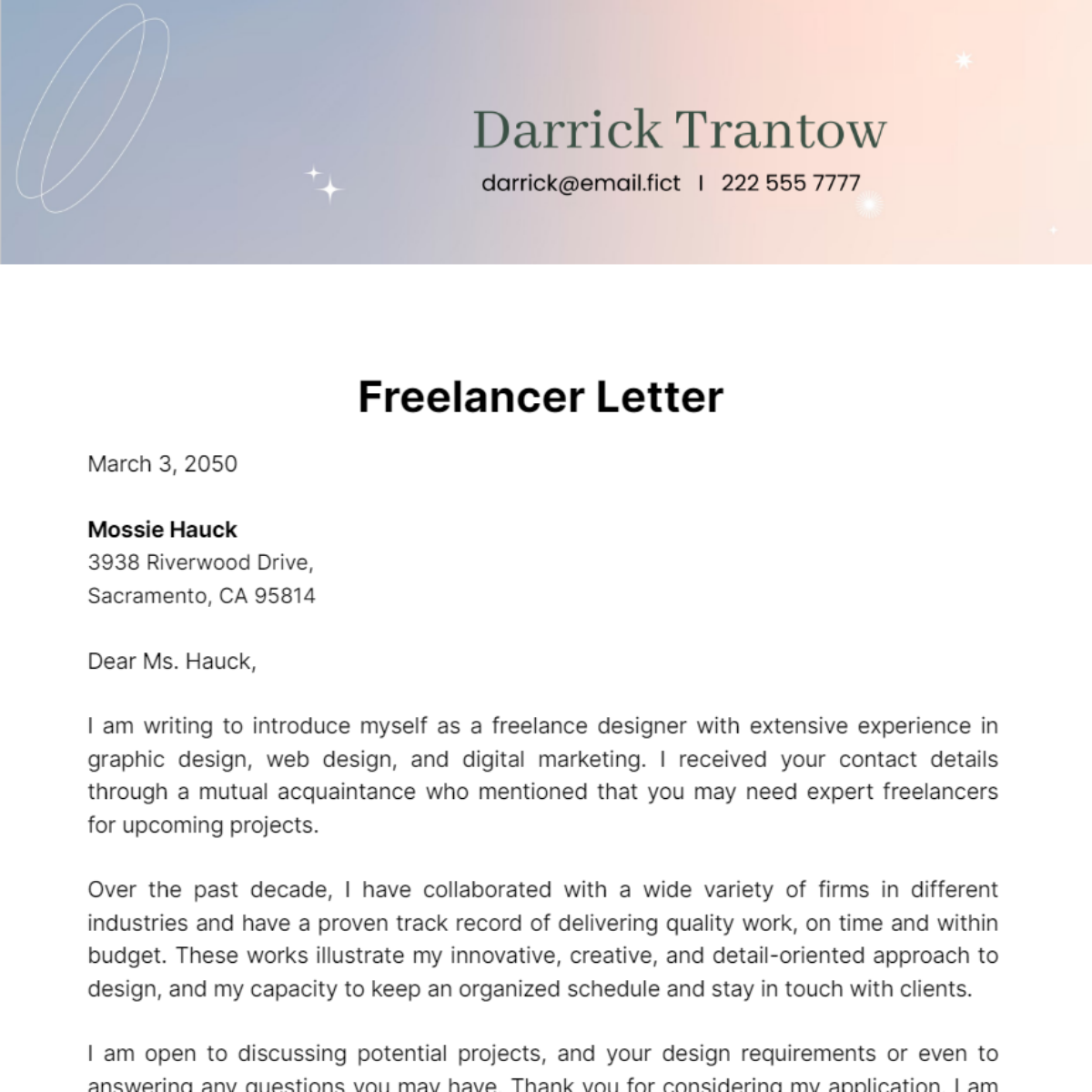 Freelancer Letter Template