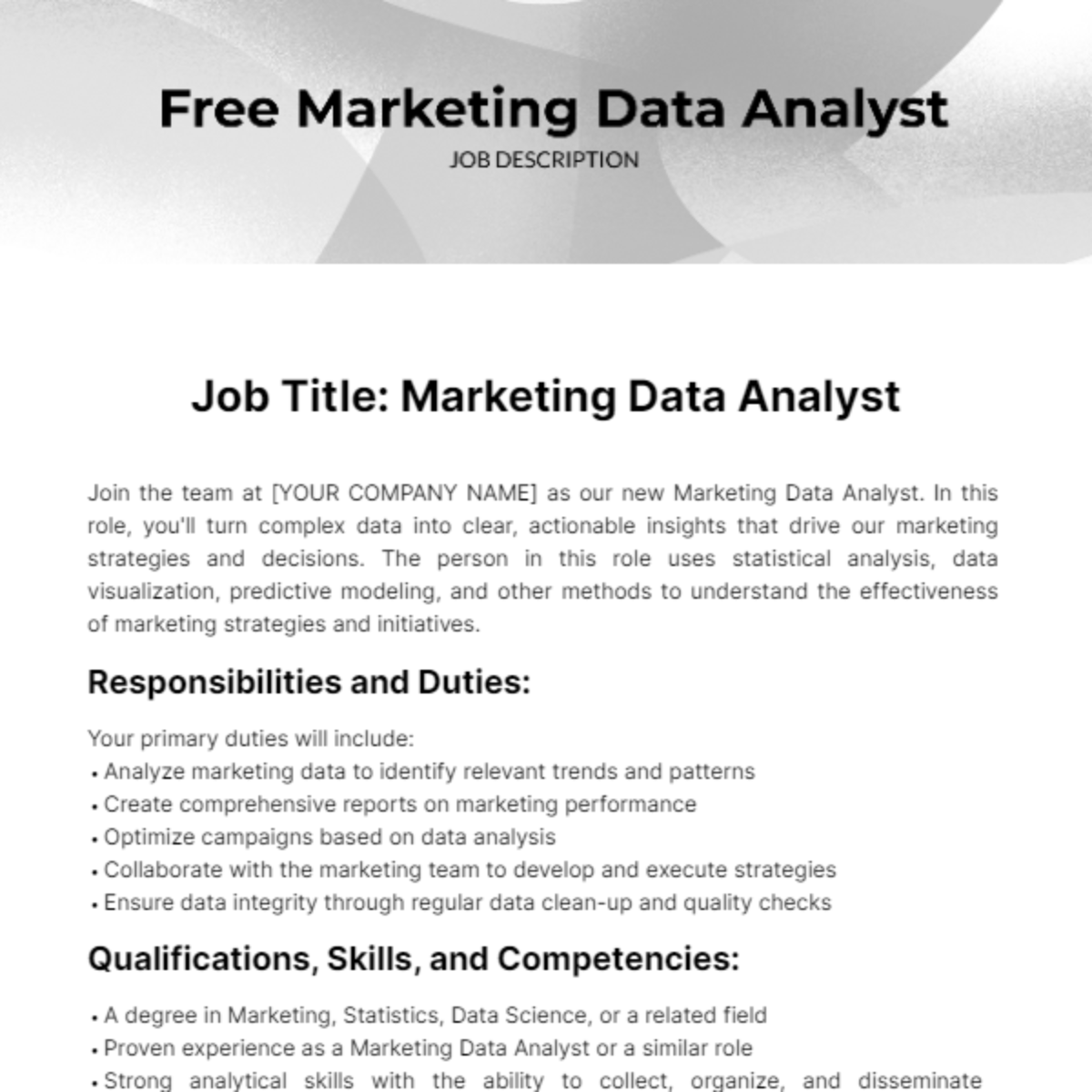 Free Marketing Data Analyst Job Description Template