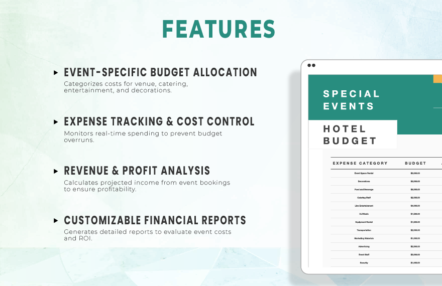 Hotel Special Events Budget Template