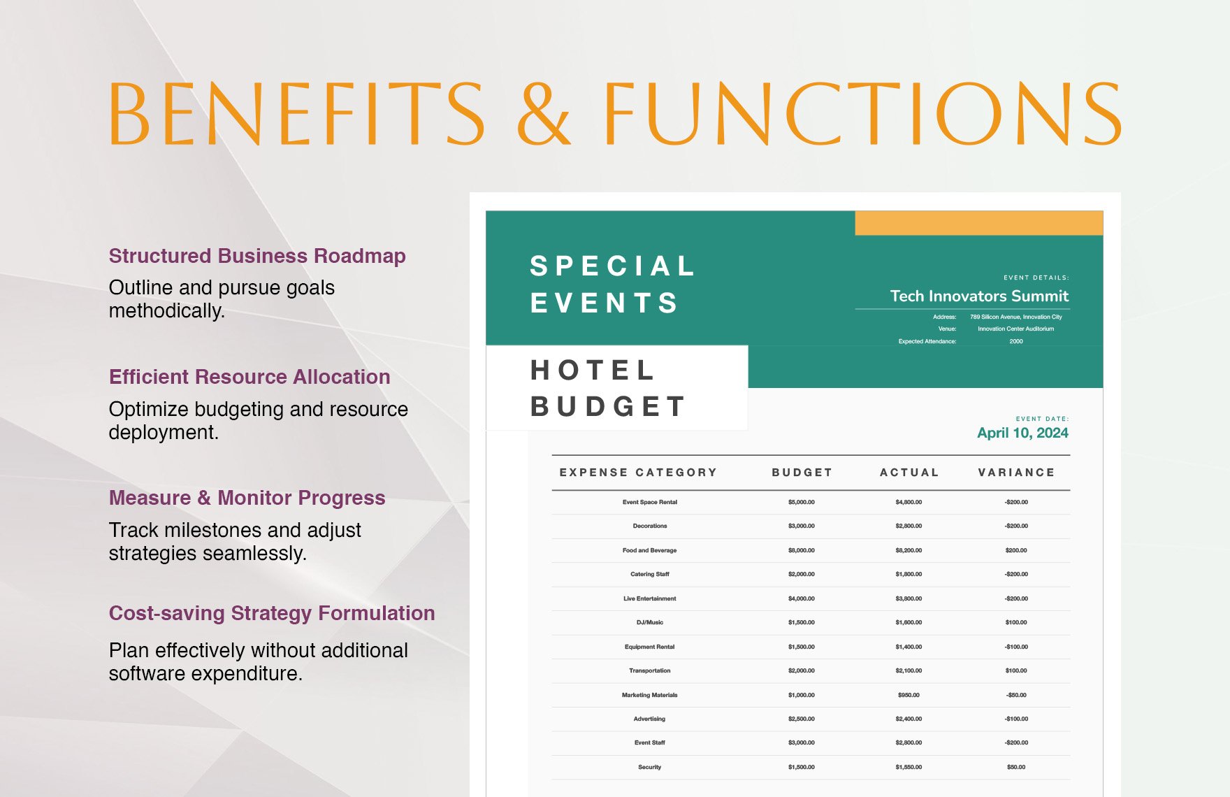 Hotel Special Events Budget Template