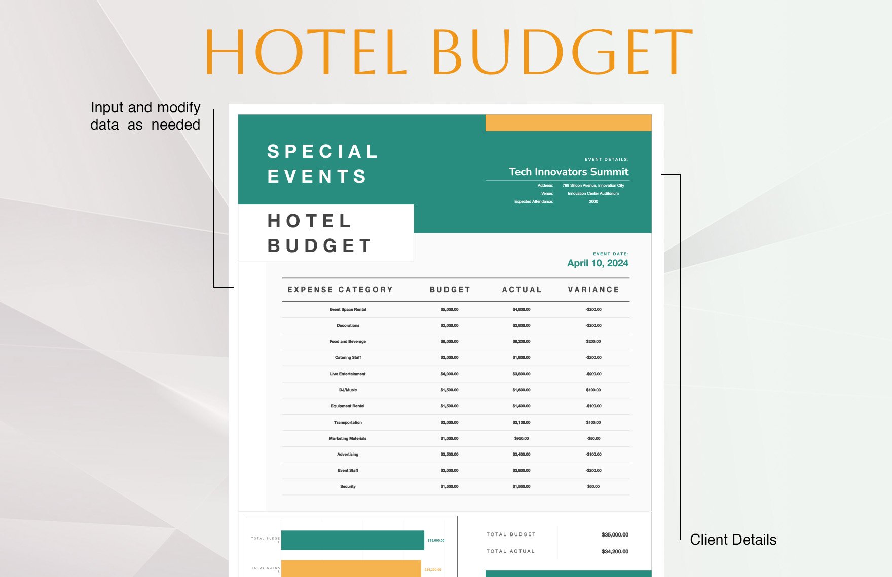 Hotel Special Events Budget Template