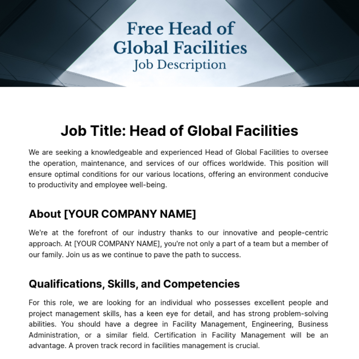 Head of Global Facilities Job Description Template