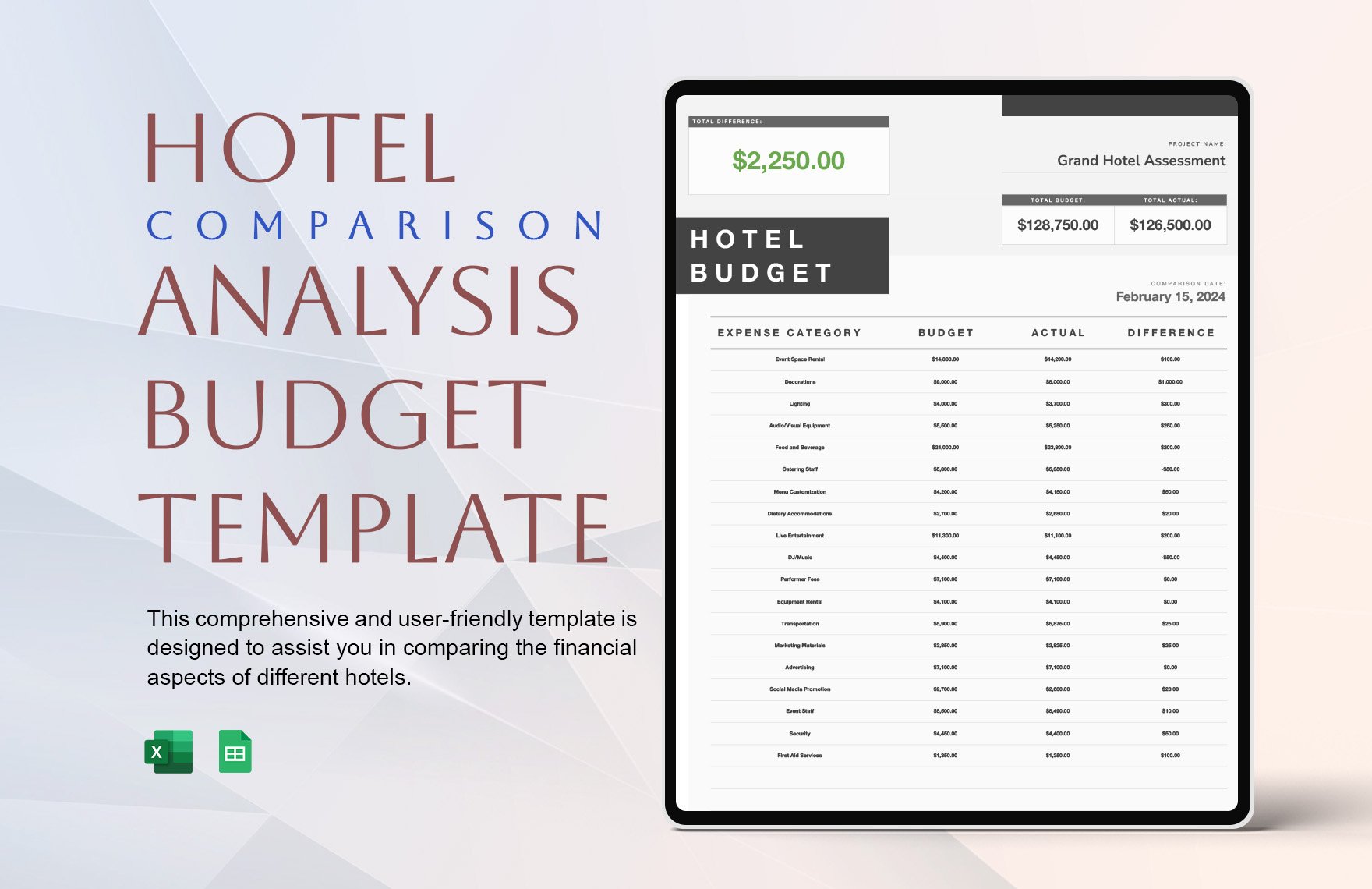 Hotel Comparison Analysis Budget Template