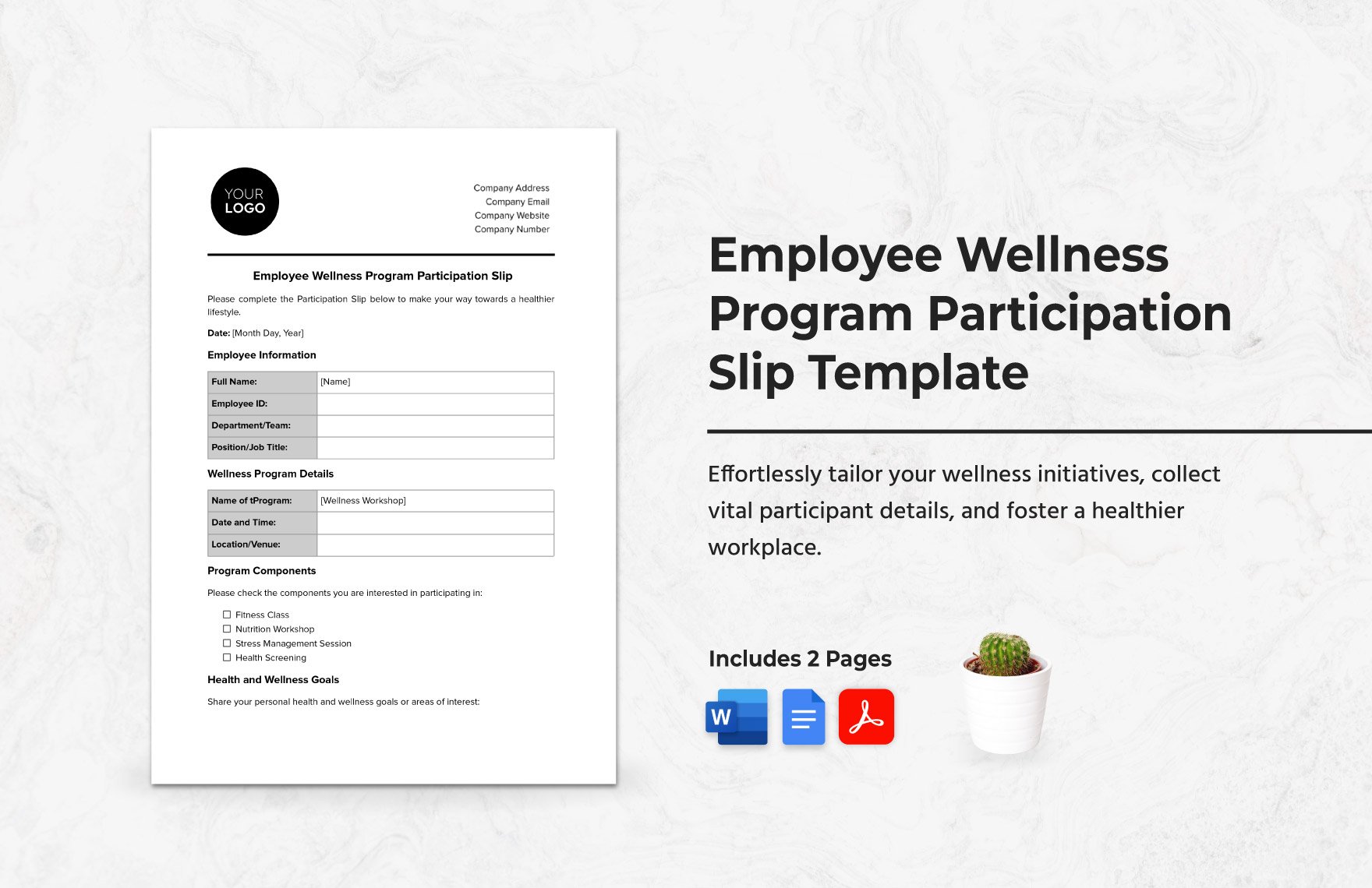 Employee Wellness Program Participation Slip Template