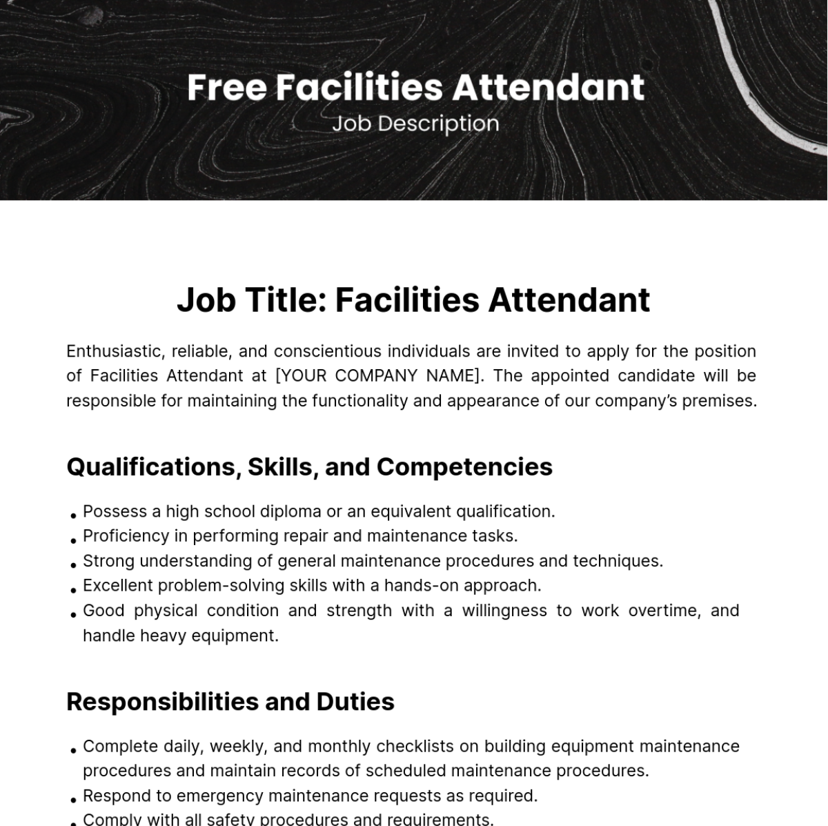 Facilities Attendant Job Description Template