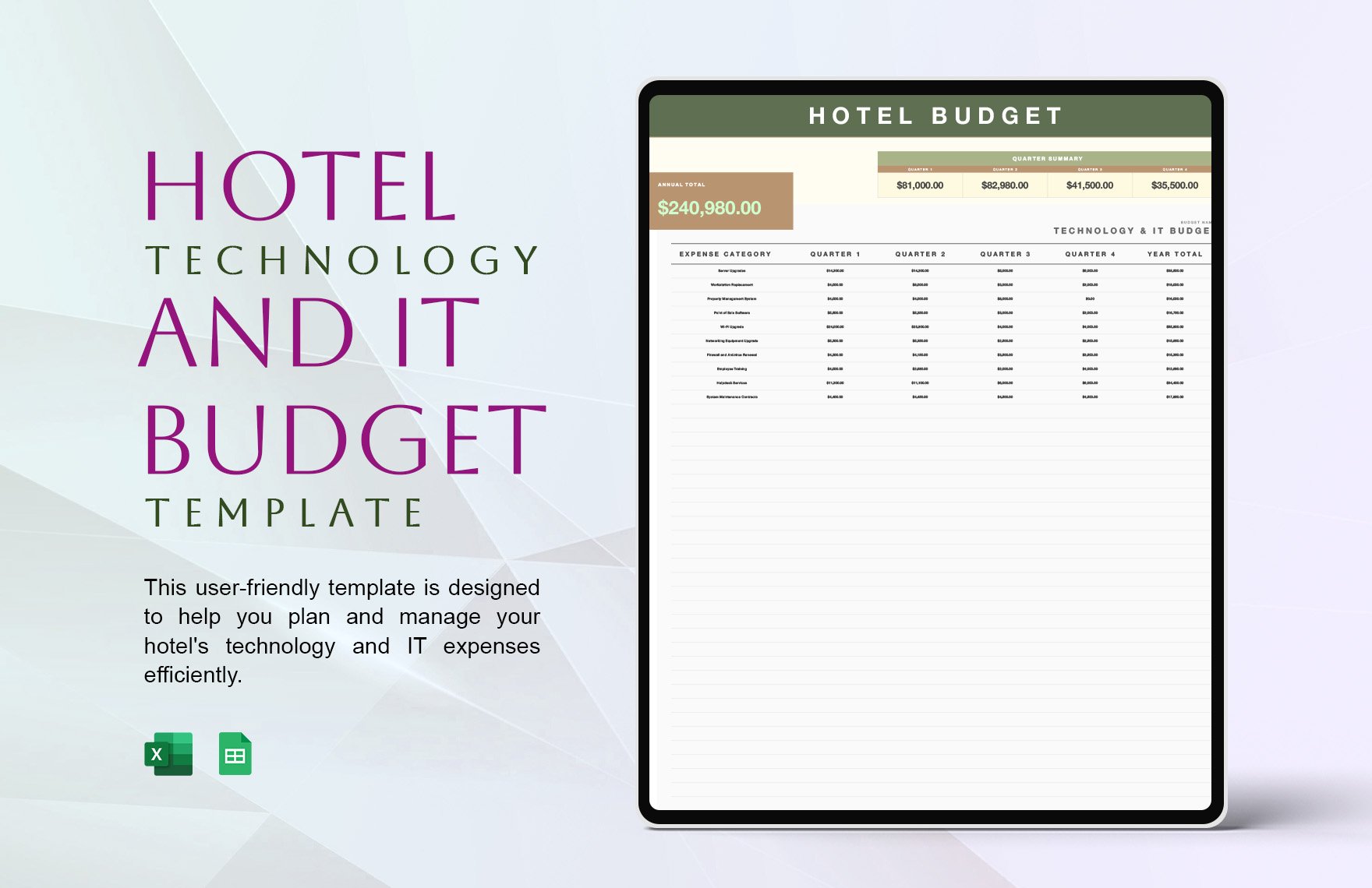 Hotel Technology and IT Budget Template