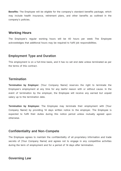 Free Full-time Employment Contract HR Template to Edit Online