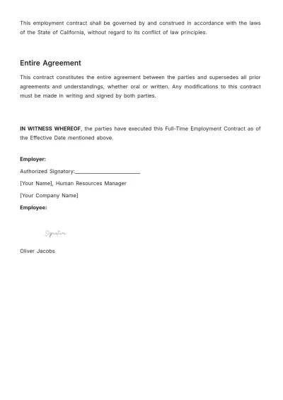 Free Full-time Employment Contract HR Template to Edit Online